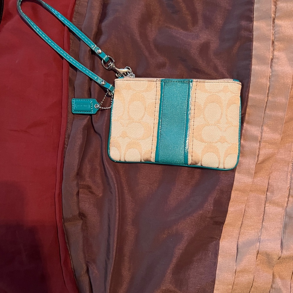 Coach Tan and Teal Wristlet